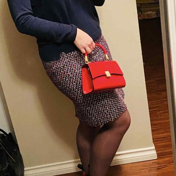 Talbots Petites Tweed Office Skirt | Size 8P | Navy, Red & White - Picture 6 of 7